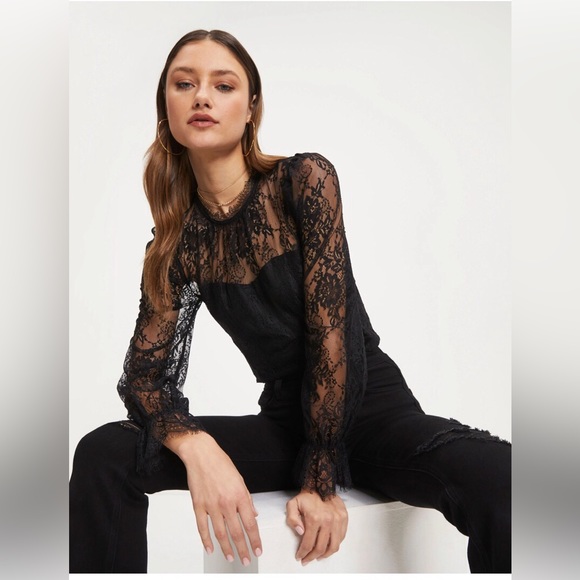 VICI Kamila lace black high neck long sleeve thong bodysuit NEW Re:$59+ sz small - Picture 2 of 12